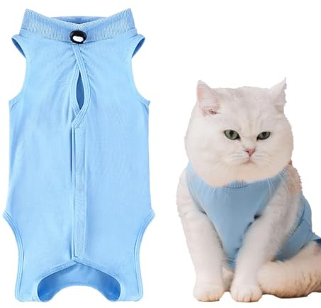 YAZWUR Traje de Recuperación para Gatos, Esterilización o Castración, Body Quirúrgico, Post Cirugía, de una Pieza Tratamiento Médico, Transpirable Algodón, Anti-Lamidos y Sarro