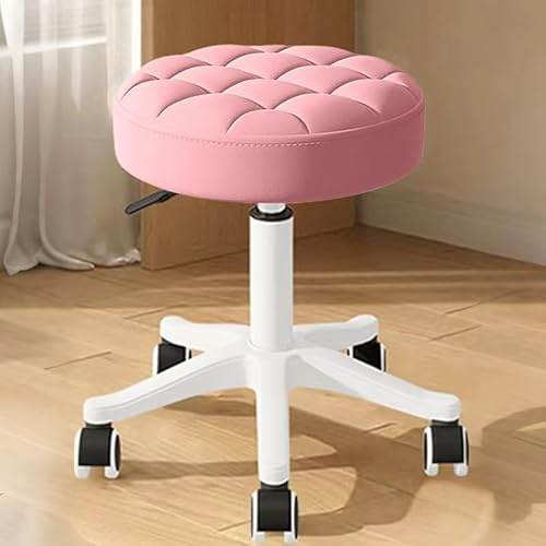 XUEGW Round Rolling Stool with Wheels Height Adjustable PU Leather Swivel Drafting Work SPA Salon Stools Office Chair Small