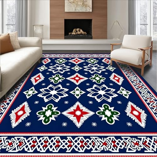 Design&I Flatwoven Area Rug 2x3 ft, Festive Nordic Motif Punch Needle, Machine Washable, Stain Resistant Indoor Rug for Living Room, Bedroom, Non Slip Decor