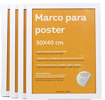 Nacnic Set di 4 telai bianchi per foto, manifesti, stampe, diplomi. Dimensioni (cm 30x40) .Robustos MDF e plexiglas.Marcos bianche davanti appeso alta qualità.