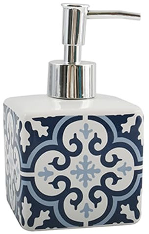MSV Distributeur de Savon Céramique AMADORA Bleu & Blanc