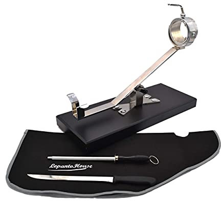 FERRETERIA LEPANTO Jamonero Giratorio basculante Giratorio, Soporte jamonero + Set de Corte con Cuchillo jamonero, chaira y Cubre Jamon: (Base Madera Negra)…