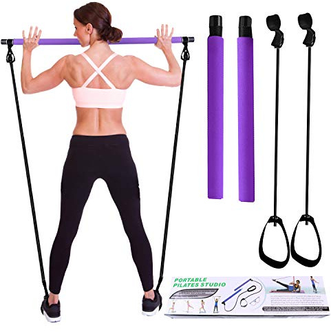 I-WILL Kit de barra de pilates con banda de resistencia, barra de ejercicio portátil con lazo para el pie para yoga, estirar, esculpir, torcer, barra de resistencia, banda de resistencia para el