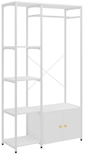 SogesHome Perchero de pie con Armario de Almacenamiento para Dormitorio o Entrada, Color Blanco