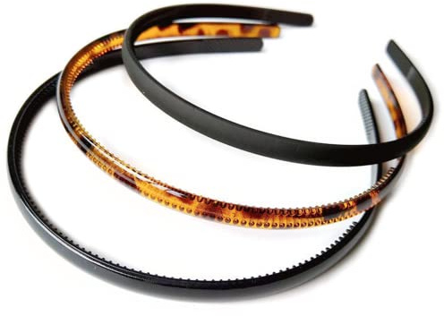 3 Pcs Plastic Plain Headbands Teeth Comb Headbands Skinny DIY Hair Bands headbands (1*Leopard Print+1* Black+1*Matte black)