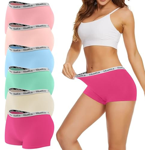 Uizuooy Boxershorts Damen Baumwolle Pantys Damen Weich Frauen Unterwäsche Stretch Hipster Sport Unterhosen Damen mit Baumwoll Schritt 6er Pack UN3-M-6