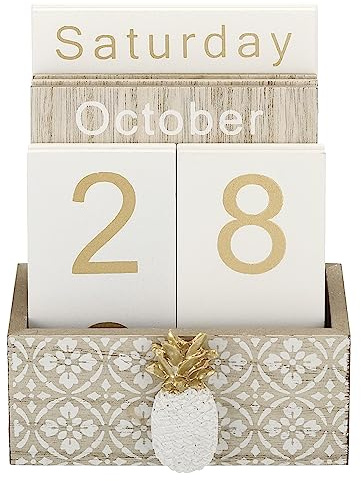 PATIKIL Vintage Wood Block Perpetual Calendar, Wooden Month Week Date Display Blocks for Desk Office Home Decoration Style 1, Brown