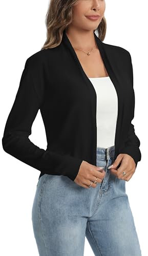 Torera Bolero Cárdigan Chaqueta Mujer Corto Suéter de Punto Básico Shrug Manga Larga Cuello en V Abrigo Fiesta Clásico Negro S