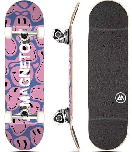 Magneto Cruiser Skateboard - Longboard-Style Cruiser for City Commutes - Beginner Skateboard Setup with ABEC-5 Bearings & 95A Wheels - 7-Ply Maple Deck, 31 x 8, Droopy Smile