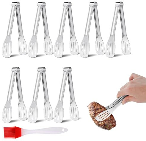 CANGCANG Lot de 8 pinces à salade en acier inoxydable – Ustensiles de cuisine polyvalents pour buffets, barbecues et fêtes – Pinces de cuisine et de service de 17,8 cm – Idéales pour les salades, la
