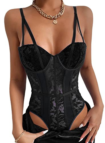 Body en Dentelle, Bretelles en Forme de Y Body Fleuri Fermeture Boutonnée en Bas Confortable et Respirant pour la Fête (M)