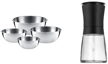 WMF Gourmet Schüsselset 4-teilig & Trend Salzmühle Pfeffermühle 14 cm, unbefüllt, Gewürzmühle, Keramikmahlwerk, Kunststoff, Glas, schwarz