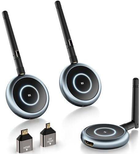 HDMI Wireless Transmitter und 2 Receiver 5.8G, Adapter Statt Kabel 1080P@60Hz Funkübertragung - Video von Laptop und Kamera auf Mehrere TV, Beamer, Displays Streamen