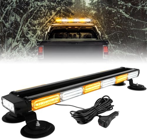 ASPL 26inch 126 LED Rooftop Emergency Strobe Lights Bar Double Side Flashing Safety Warning Traffic Advisor Light Bar Hazard Snow Plow Light for Trucks Vehicles Construction Tow Pickup(Amber/White)