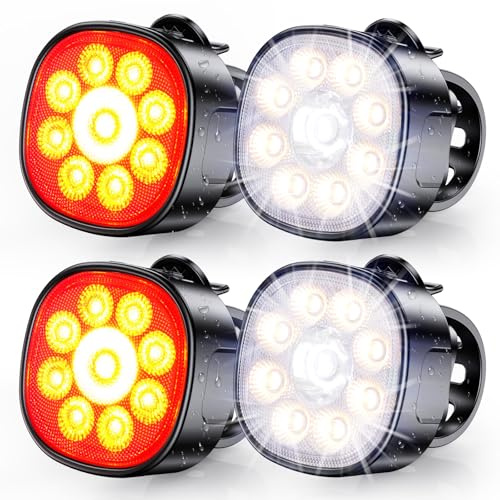Babacom cykellampor [8 + 7 lägen], USB-uppladdningsbara cykellampor fram och bak, ultraljus med spotlight och strålkastare, IP65 vattentät cykelljus för väg berg dag/nattsäker cykelreflektor