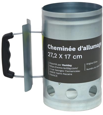 Ravigarden Chimenea Barbacoa de Acero Galvanizado | Encendedor Barbacoa Rápido y Eficaz | Accesorio BBQ Carbón
