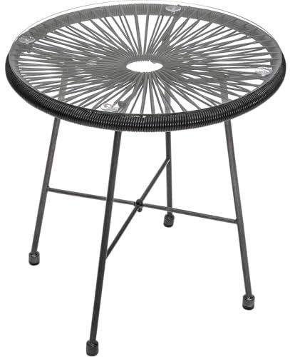 CB Home & Style Glastisch Beistelltisch Rund Acapulco Gartentisch Schwarz 50 cm Durchmesser Tisch aus Metall