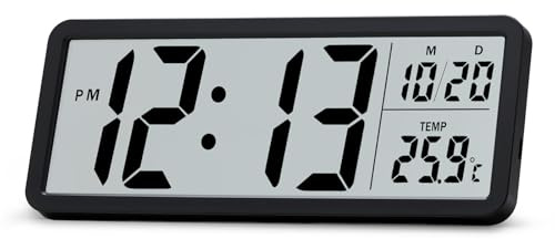 Lafocuse 8.5 Horloge Murale Numérique à Piles, LCD Grande Chiffre Horloge de Bureau Digitale avec Température, Date, 12/24H, Pendule Murale pour Salon Chambre Bureau Cuisine, Noir