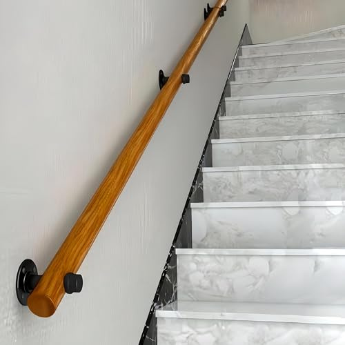 Dawselod 50cm Pasamanos de madera, Pasamanos de escalera con soportes de tubo industrial, Pasamanos de pared redondo antideslizante, Barra de seguridad interior y exterior para ancianos, niños, porche
