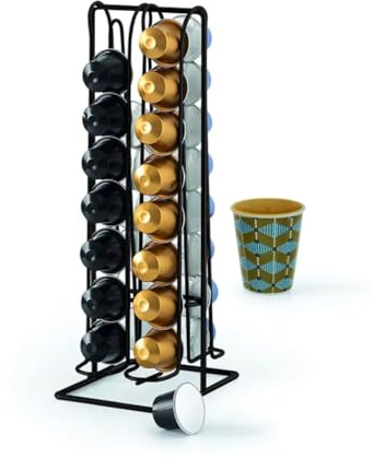 Generico Portacapsule per capsule Nespresso 32 Posti in Acciaio Nero – Organizer Capsule Café in Metallo, Design Elegante da Bancone