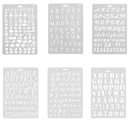 6 stencil per dipingere lettere e numeri, stencil lettere alfabeto, stencil per disegnare l'alfabeto, riutilizzabili, per fai da te, pittura, scrapbooking, galleria fotografica