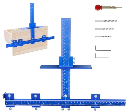 DOCXCDO Aluminum Cabinet Hardware Jig Tool for Handles Pulls Knobs, Cabinet Pull Jig with Automatic Center Punch, Hardware Template for Door Drawer Handles Installation.(Aluminum-Blue)