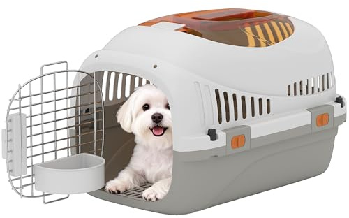 PawHut Caisse de Transport Chat et Chien 49 x 32 x 31 cm Gris et Crème