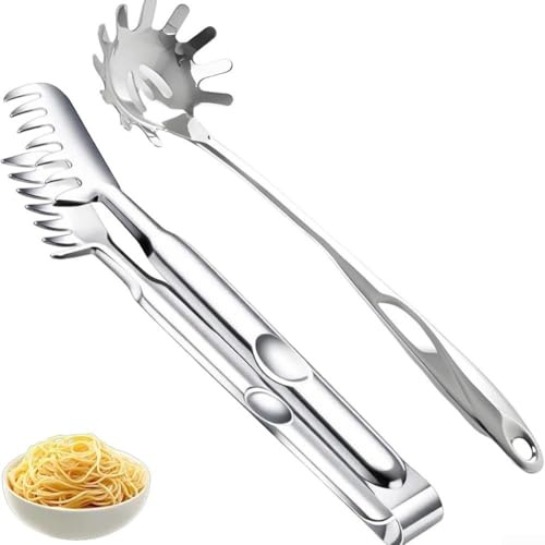 Funktionell pasta serveringssats med sked och tänger tillverkad av resistent 201 rostfritt stål för upprepad användning