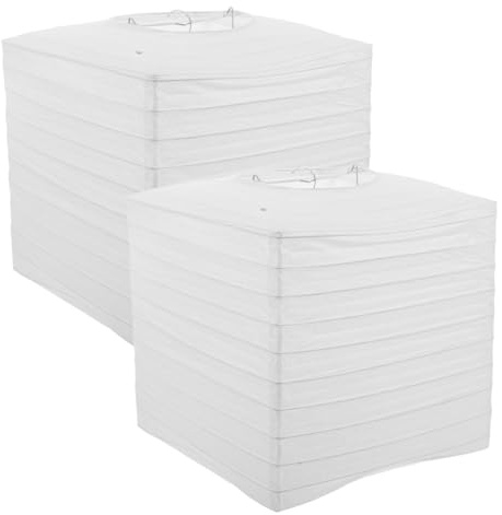 Zerodeko 2 Pcs White Paper Lanterns Square Foldable Lampshades | Lightweight Hanging Decorations with Iron Frame for Party Wedding Festival Indoor and Outdoor Styling