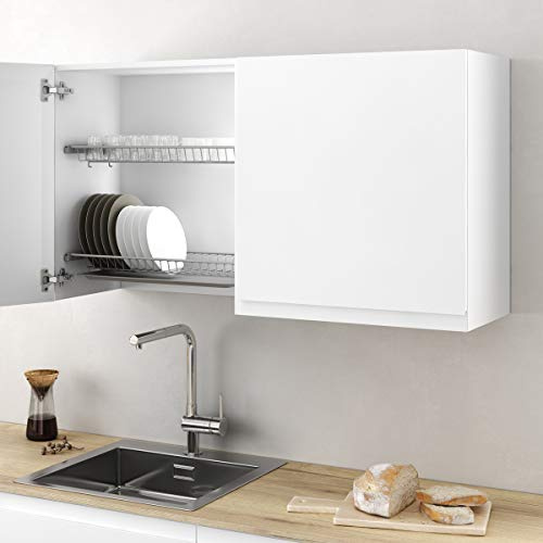 Kit Escurridor de Platos y Vasos de Acero con Bandeja Recoge Aguas para Mueble de Cocina, Ancho 565 mm
