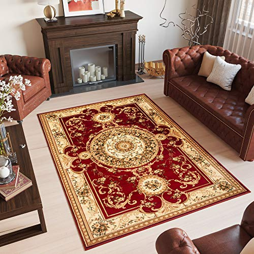 TAPISO Yesemek Tappeto Soggiorno Tradizionale Pelo Corto Design Vintage Motivo Floreale Classico Ornamenti tonalità Rosso Vino Salotto Sala Camera Ingresso Oeko-Tex 60 x 100 cm