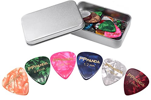 Plektrum, Plektren gitarre, Guitar Picks, Plektren für E-Gitarre, Ukulele, Akustikgitarre, Klassikgitarre, Bassgitarre, Zelluloid, 32 Stück mit Aufbewahrungsbox (0,46/0,71/0,96/1,2 mm)