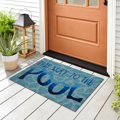 Liora Manne Frontporch Hand-Tufted Indoor/Outdoor Easy Care Area Rug Rug-Transitional, Decorative, Patio, Contemporary, This Way to The Pool Water 2' x 3'
