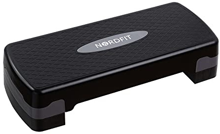 NORDFIT Adjustable Fitness Step 2 Levels, 10cm and 15cm height for Pilates, Aerobics, Studio Pump, Exercise, Home Gym, Studio, Garage (Black/Grey)