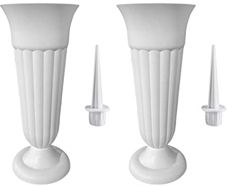Baoblaze Lot de 2 vases funéraires en plastique avec piquet et socle - Vase de cimetière avec socle - Vase funéraire - Vase de cimetière résistant au gel pour pierres tombales et arrangements floraux