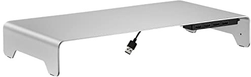 mywall Monitorständer HT46L aus Aluminium mit rutschfesten Silikonpads, Monitorerhöhung mit 4 USB 2.0 Anschlüsse, Bildschirmständer für Bildschirme und Laptops 11-32 Zoll, Belastung bis 10 kg