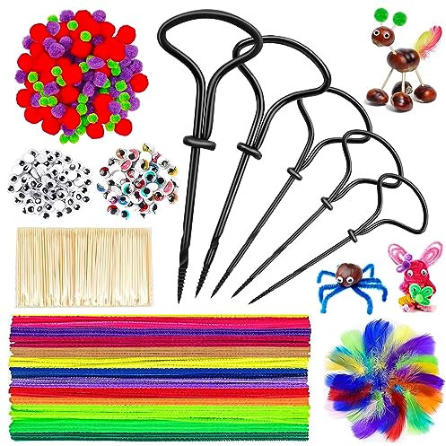 385 Stück Kastanienbohrer Set, Kastanien Bastelset für Kinder, Handbohrer Kastanienbohrer, Handbohrer Kastanien Kinder, Kastanien Bohrer Set, Bohrer für Kastanien