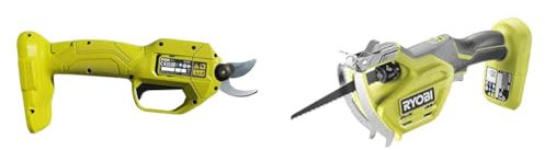 RYOBI - Sécateur Électrique 18V One+ - Lames Bypass Chromées en Acier Carbone Japonais SK5 - Capacité & Scie à Main 18V One+ - Lame 15cm Interchangeable sans Outil, Capacité de Coupe Ø8cm - Étrier