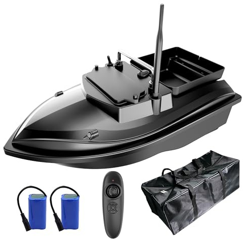 HEVMEVENI Bateau à appâts RC pour pêche à la carpe - Capacité de charge de 2 kg avec piles de rechange et sac de transport (Noir)