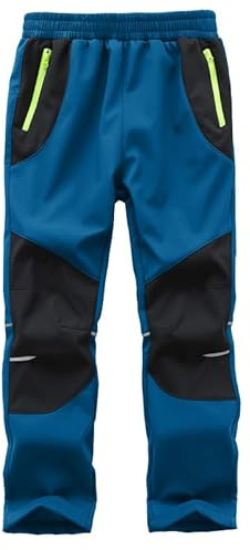 Zzkouine Kinder Softshellhose Schneehose Thermohose Hosen Jungen Mädchen Winterhose Outdoorhose Wanderhose, Blau/Schwarz 152-158