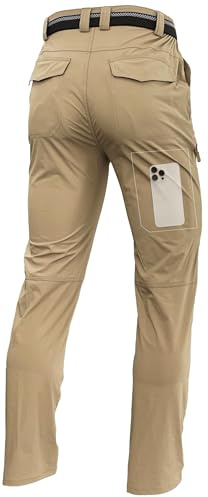 LINLANG EN Men's Lightweight Hiking Cargo Pants Waterproof Quick Dry Travel Fishing Climbing Work Outdoor Pants Khaki XL