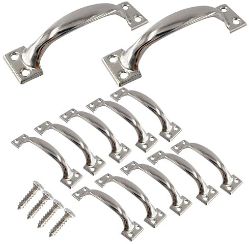 bociloy 12Pcs 4 Metal Gate Pull Handle, Vintage Barn Door Pulls Utility Door Handle Cabinet Drawer Pulls for Wooden Fences Garage Cupboard Dresser, Silver