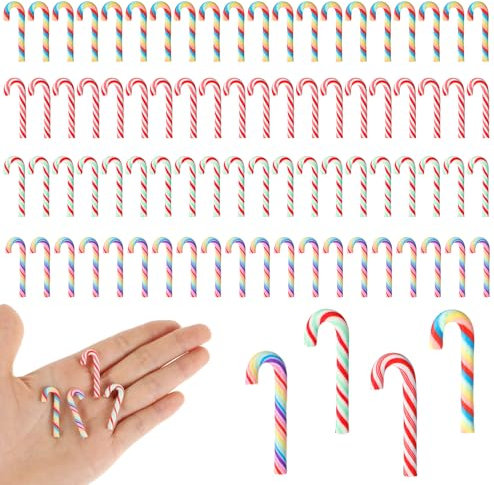 JIEYAO 80 Stück Mini Zuckerstangen Weihnachtsdeko, 4 Stile DIY Weihnachtsbaum Ohne Loch Hängende Zuckerstangen Aus Ton 3cm Weihnachtsbaumschmuck Kleine Weihnachten Anhänger Ornamente Für Party