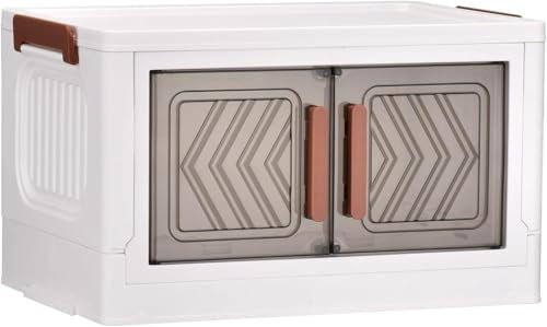 Storage Boxes with Lids Collapsible Storage Bin Stackable Organiser Storage, Foldable Plastic Storage Box with Door and Wheels