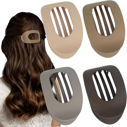 OWill 4 piezas Pinzas pelo mujer,Mate Pinzas para el pelo planas,Pinzas para el cabello para mujer, cabello fino, pinza para el cabello diseño curvo,Pinza plana para cabello fino y grueso