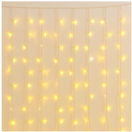 IXTRIMA Tenda Luminosa 200 LED, 3Mt, Luce Giallo, Cavo Bianco, IP65, Prolungabile, Effetto Flash, Con fili uniformi da 1 metro, ghirlanda nataliza, negozi, balcone natale