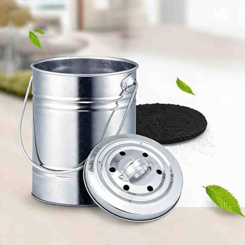 Secchio per rifiuti alimentari in metallo, contenitore per compost da cucina per interni con coperchio, secchio per compost da banco con rivestimento in plastica, contenitore per compost