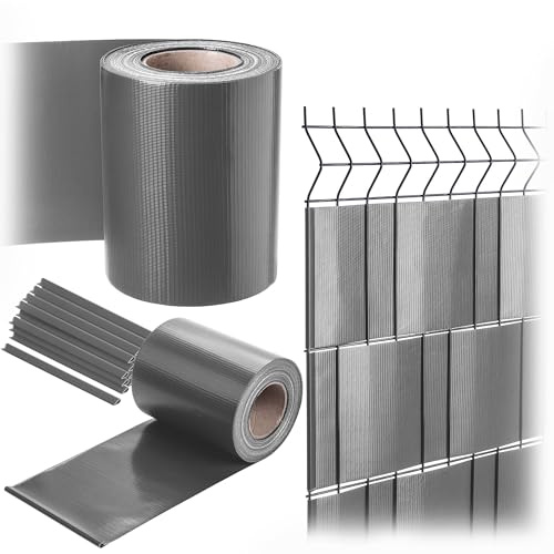 KADAX Strisce frangivista in PVC, 35 m x 19 cm, per recinzione a doppia asta, incluse 20 clip di fissaggio, strisce frangivista per recinzioni a doppia asta, protezione da giardino (grigio)