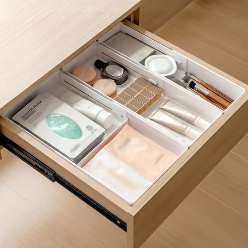 PAVSTINE Drawer Organiser Adjustable, Makeup Organiser, Large+Medium+Small | Bathroom Drawer Organisers, Desk Drawers Organisers for Kitchen, Cutlery, Vanity, Bedroom, 3 Pieces