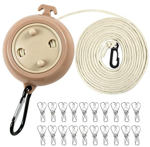 Cuerda Tendedero Exterior Retractil, 10m Cuerda de Tender Camping con 20 Pinzas para Ropa, Tendedero Portátil para Camping, Tendedero de Viaje Extensible para Viajar, Autocaravana, Lavadero, Balcón